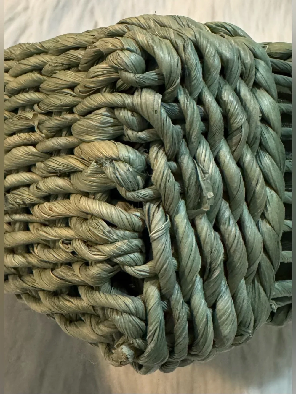 Ladies Unbranded Small Raffia Woven Satchel With Wooden Handles Sage Green GUC